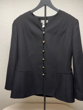 Elegant Black Women's Button-Front Blazer with Gold Buttons